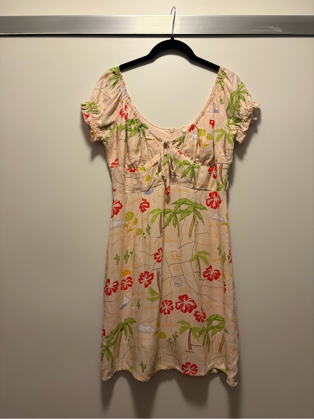 LA Hearts Pac Sun Peach Mini Dress with Green Palm & Red Floral Print NWT